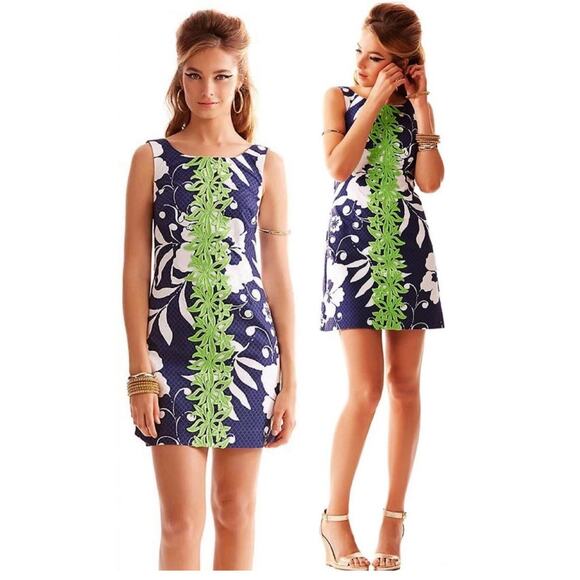 Lilly Pulitzer Delia Shift Dress Bright Navy Johnny B Applied Lace Front Size 6 - Picture 4 of 16